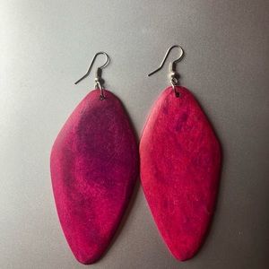 Large statement wooden purple earrings